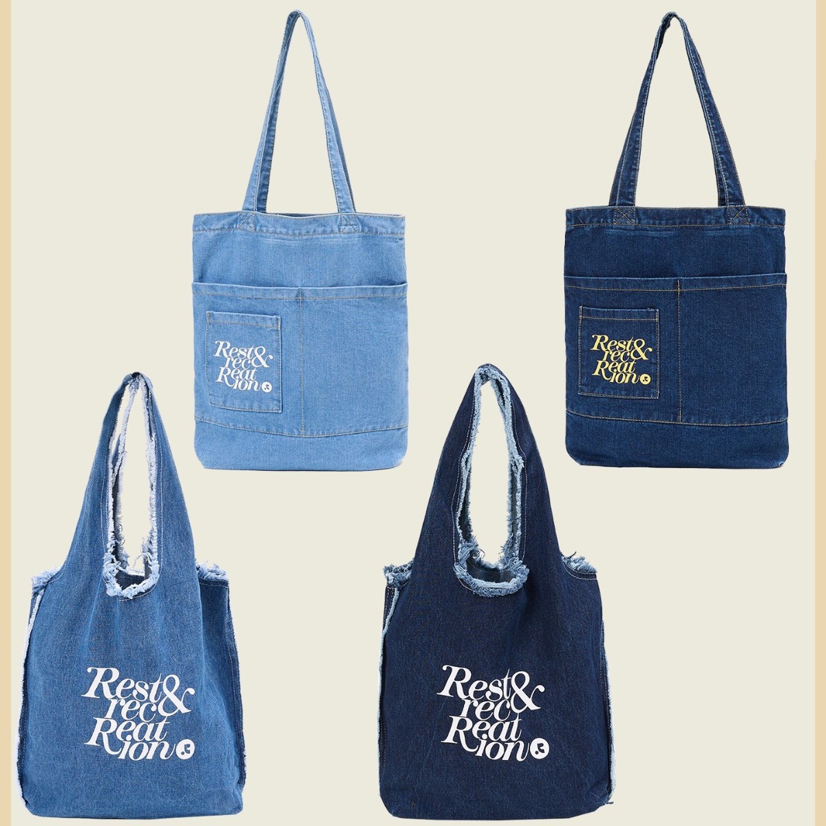 韩国小众潮牌RestandRecreation帆布包包RR牛仔单肩包简约托特包