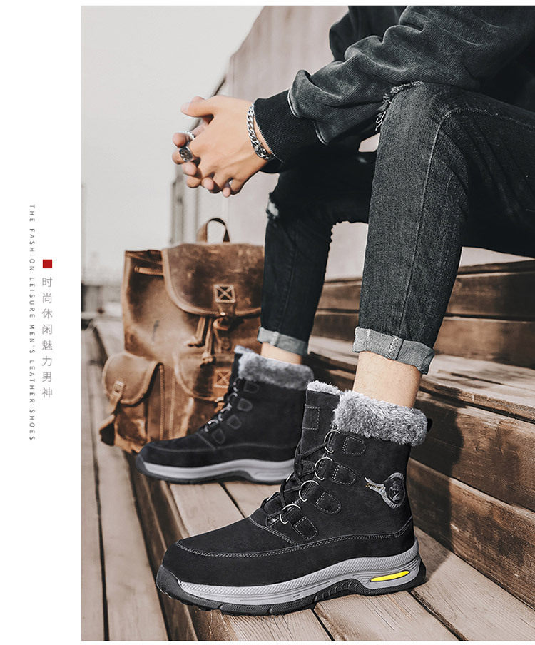 Giày bốt cổ cao nam da heo lót lông giữ ấm đế dày chống trượt — 618 kaki, 618 màu xám, 618 màu đen chi tiết 16