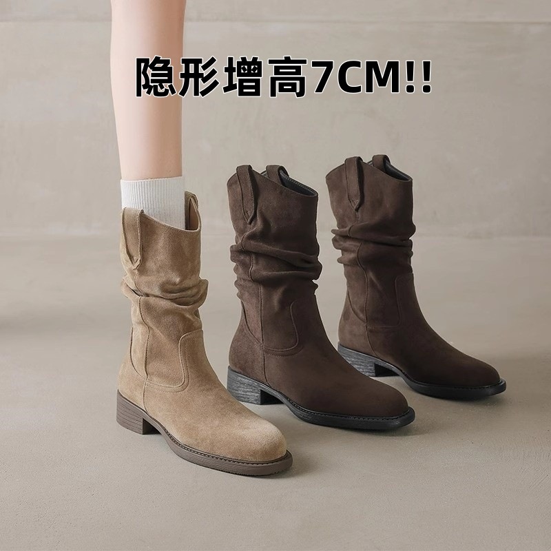 Gravity Shoes Factory Short Stacked Boots for Women Spring and Autumn 2025 New Style Hidden Heel Western Cowboy Boots Single Boots Martin Boots
