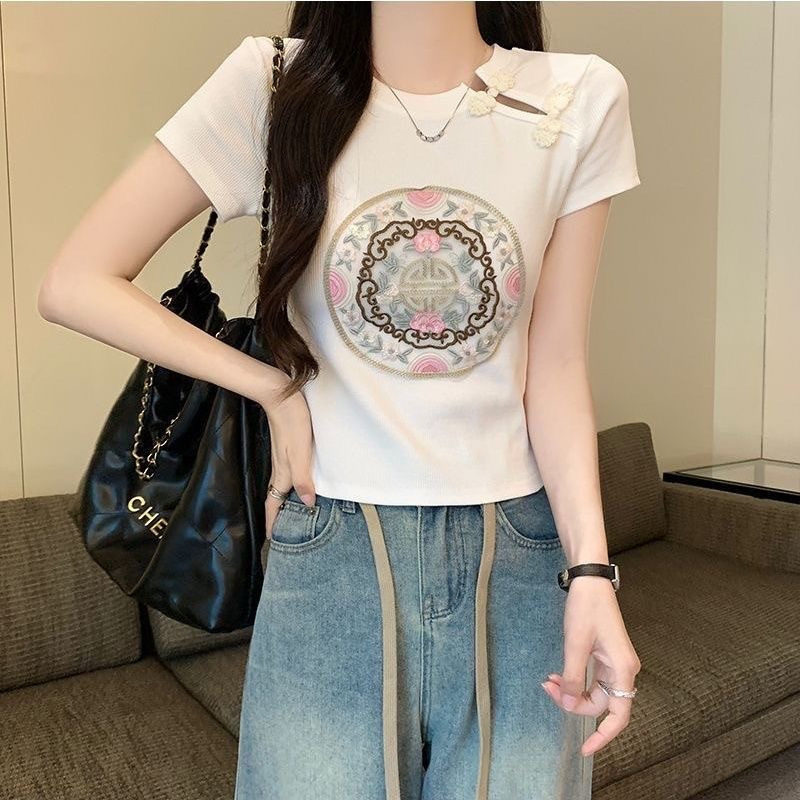 Nova kitajska majica s kratkimi rokavi in vezenino qipao za ženske poleti 2024, nov sladko-začinjen dekliški oprijet kroj in_voghion.com