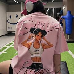 夏アメリカンレトロドーパミン半袖 Tシャツ純綿プリントフィットネストレーニングルーズスポーツトップ新しいスタイル
