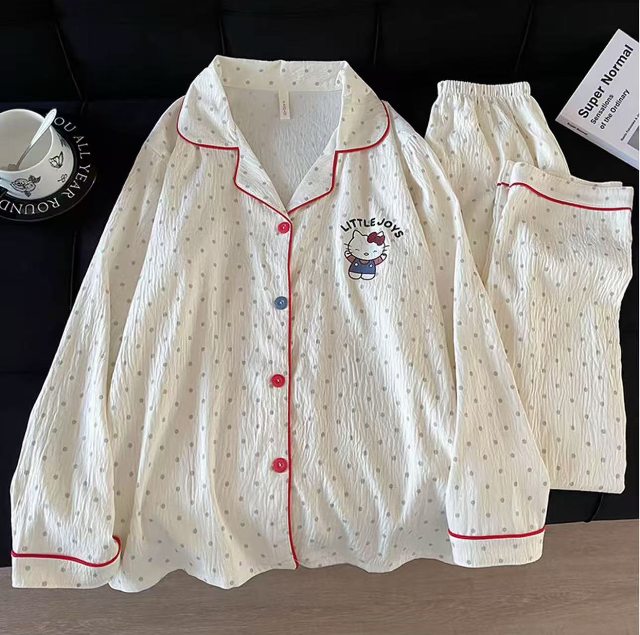Venta al por mayor transfronteriza de algodón de nube pijamas de cachorro rizado simple japonés pantalones de manga larga de primavera y otoño para mujer