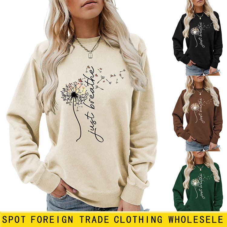Amazon Ebay Independent Site Fashion Fun Women's Autumn and Winter Just Breathe Dandelion Long-Sleeve Sweatshirt