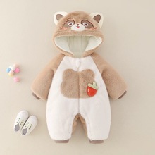 婴幼儿冬季加绒加厚连体衣0-3个月男女宝宝保暖棉衣6婴儿外出爬服