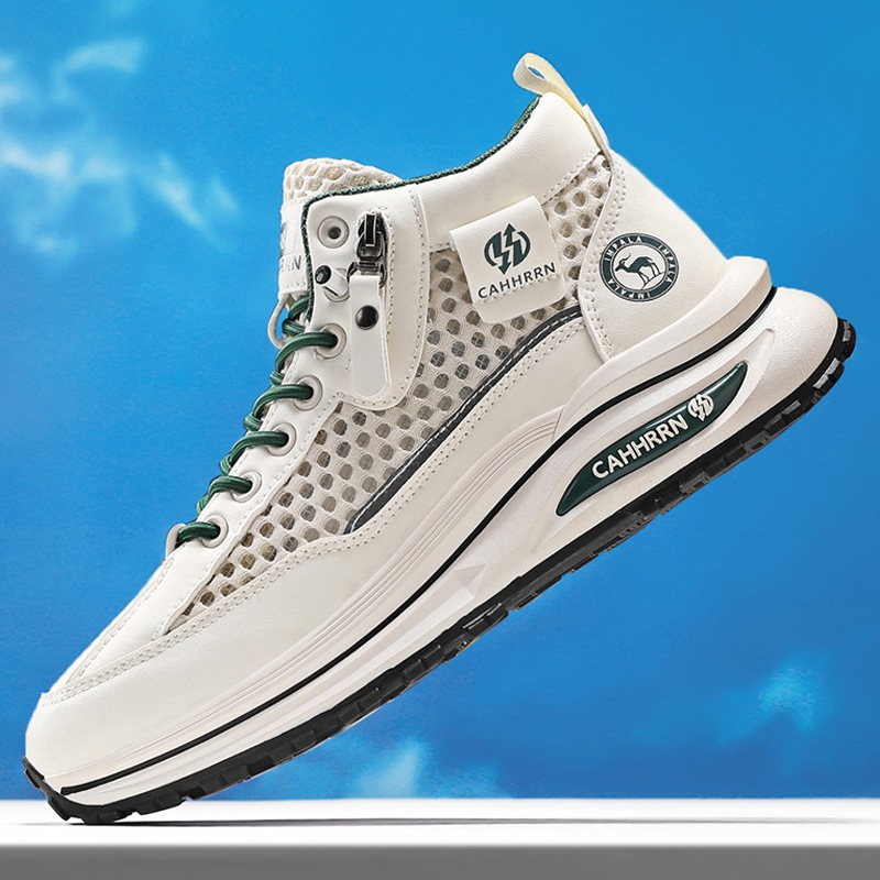 2025 nuevos zapatos deportivos de malla hueca de caña alta zapatos de hombre de verano de suela gruesa zapatos de moda casuales transpirables adolescentes