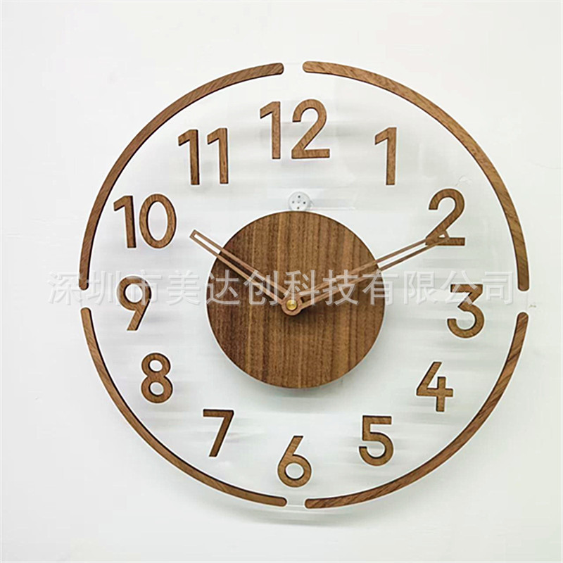 Reloj de pared acrílico moderno creativo transparente Walnut silencioso reloj minimalista reloj de moda digital al por mayor image 3