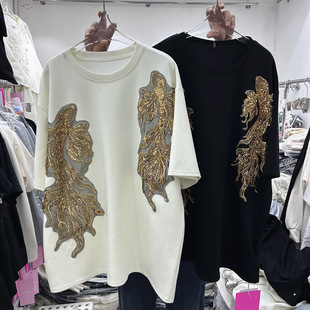 Trend short sleeve T-shirt with a round collar for leisure, European style, print, with short sleeve