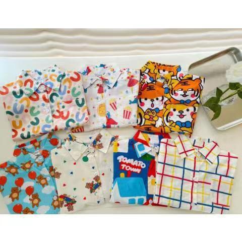 Vacation Style Kidsren's Summer Short-Sleeved Shirt, Boy's Lapel Shirt, Baby Top, Jacket, Thin Cartoon Print