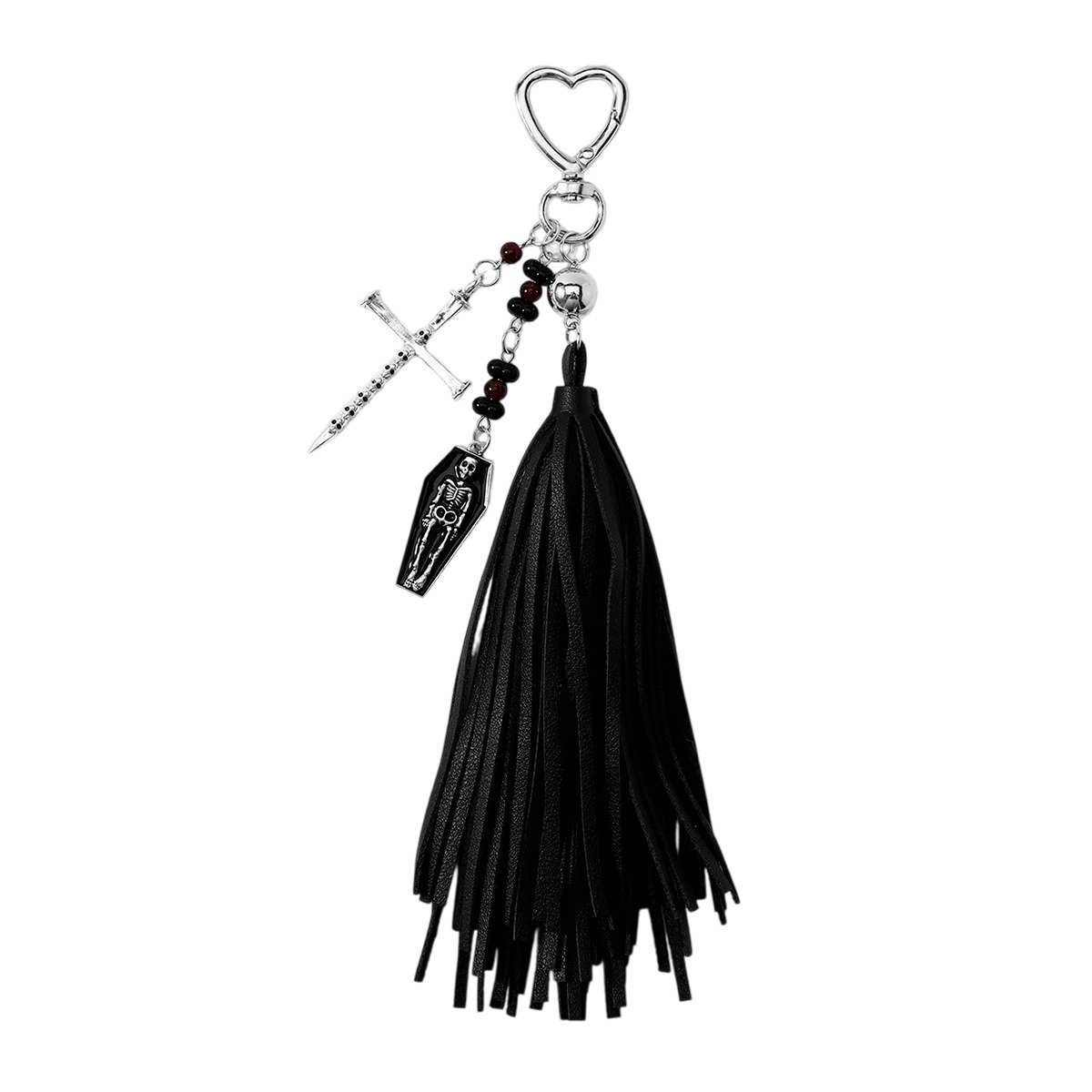 y2k punk oscuro viento multicolor cuero bordilla ataúd esqueleto cruz cuentas DIY llavero bolso colgante