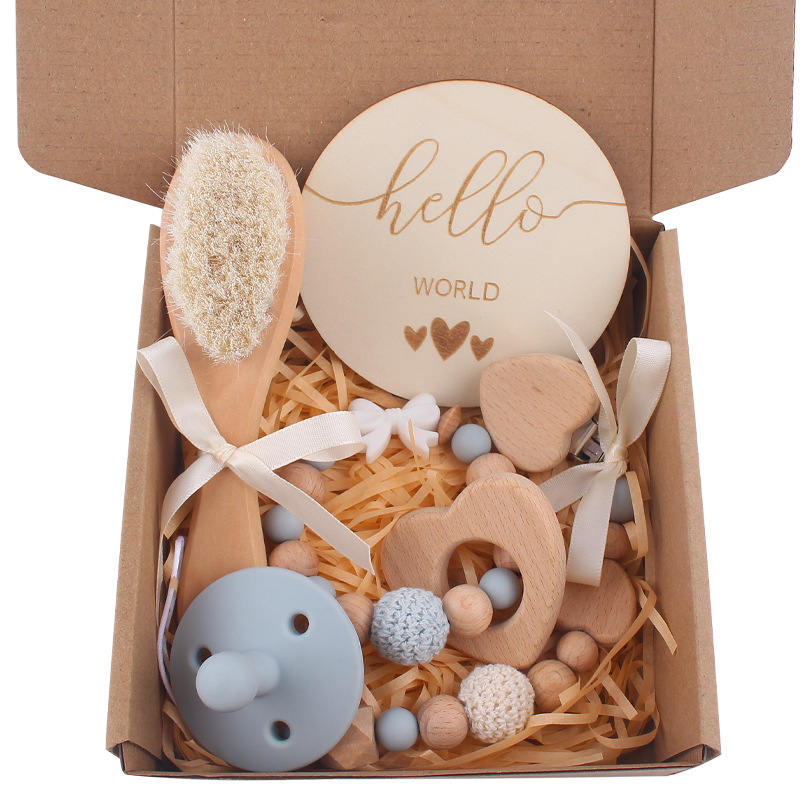 Nuevo bebé de dibujos animados amor haya mordedor hecho a mano arco chupete cadena pacificar bebé conjunto de cinco piezas