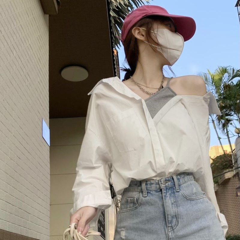 [Factory Direct Stock] Women's Summer Loose-fitting Patchwork Camisole Shirt with Sun Protection
