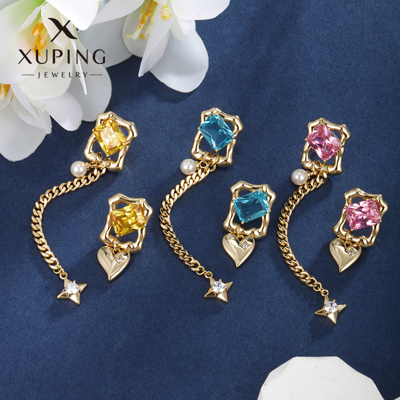 Joyas xuping caibao serie de flecos cuadrados geométricos estrellas en forma de corazón pendientes asimétricos europeos y estadounidenses de alta gama