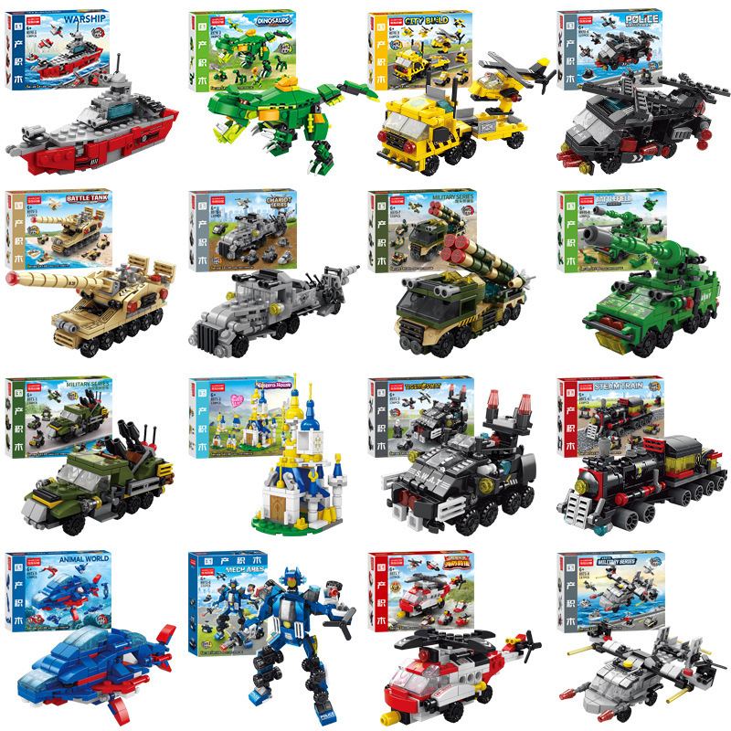 Six-in-one Children's Assembled Train Robot Chariot Military Special Police Small Particle Compatible Building Blocks Boys and Girls Toys