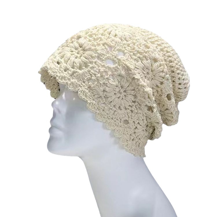 Sombrero cerrado tejido a mano japonés sombrero de lana de ganchillo fino hueco de las mujeres dulce sombrero de punto artístico sombrero de pila