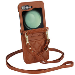 適用三星Z Flip5插卡手機皮套斜挎帶掛繩OPPO菱格華為時尚保護殼