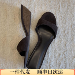 真皮复古简约外穿露趾凉鞋2025夏季新款休闲度假沙滩坡跟一字拖鞋