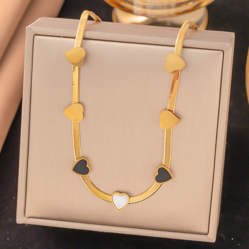 PVD Coated Gold Plating Process Real Gold Plated Plating Material Real Gold Plated 304 Stainless Steel PVD Coated Shell Zircon Heart Shape Waterproof Non Tarnish Bracelets Necklace