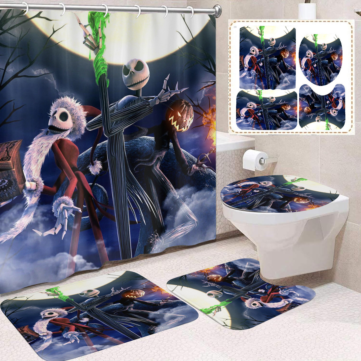 Ventas transfronterizas de Halloween cortina de baño cortina de noche terror impresión digital cortina de baño impermeable cortina de baño mayorista