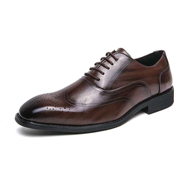 Zapatos transfronterizos de gran tamaño 46 zapatos de hombre zapatos de moda de suela gruesa de negocios zapatos de cuero británicos zapatos de vestir retro con cordones puntiagudos