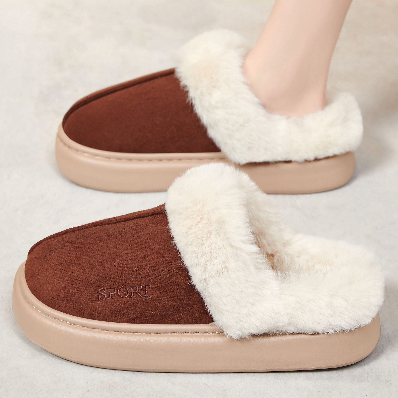 Zapatillas de algodón transfronterizas, zapatillas de lana domésticas de tamaño grande y zapatillas de lana de un pie, zapatillas de algodón cálidas y cómodas