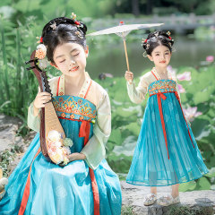 女童秋季汉服新款民族风连衣裙绣花古风小仙女幼儿园表演服唐装