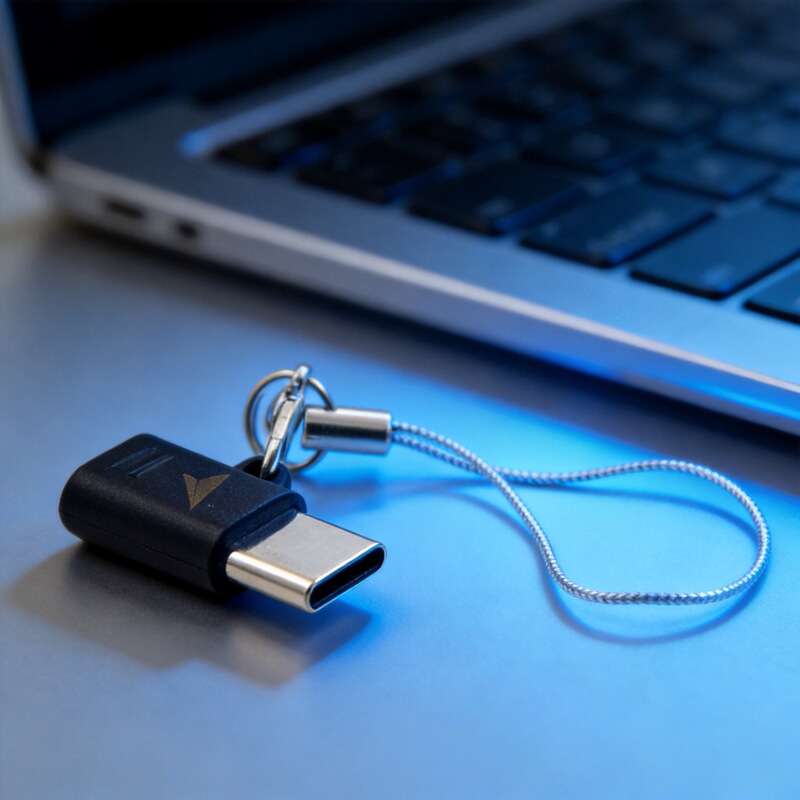 Micro to Type-C phone adapter for data transfer, with lanyard, V8 to Type-C data cable connector