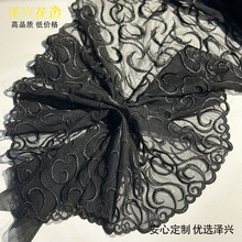 27.5CM外单黑色双边线条花束网纱刺绣花边蕾丝辅料装饰设计