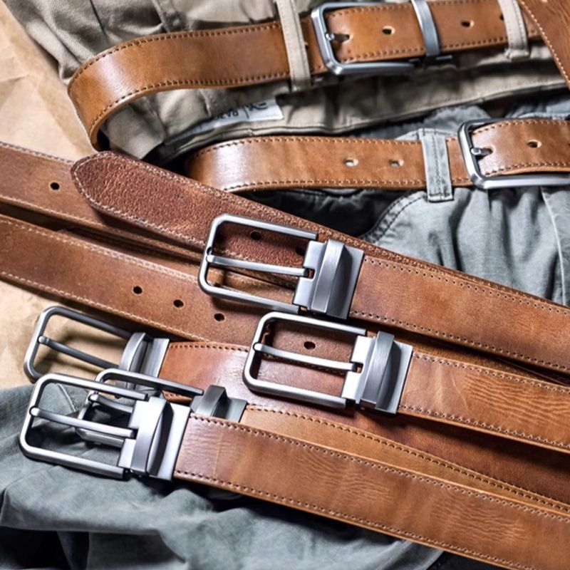 Handgefertigter Rindsleder-Gürtel aus Vollnarbenleder mit Schnalle, vintage pflanzlich gegerbt, echtes Leder, robuster Herrengürtel im Workwear-Stil mit gebrauchter Optik