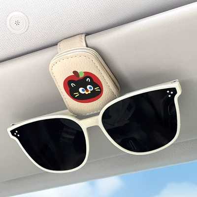 2026 New Model Car-Mounted Glasses — Car Glasses Clip/Bill Clip - beige-apple-black-cat