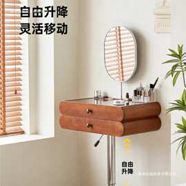 理想家中古实木可移动升降梳妆台小户型60cm复古化妆桌带镜面一体