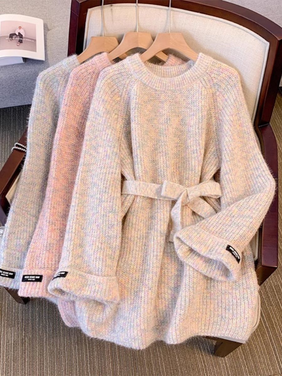 大码高级感软糯慵懒毛衣女秋冬2025新款胖妹妹宽松针织中长款上衣