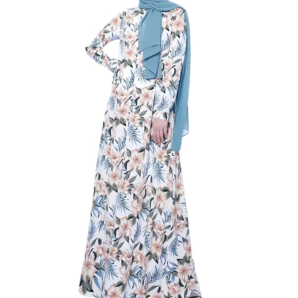 Tropical Floral Maxi Dress – Modest Long Sleeve Scarf Wrap Dress For Middle Eastern Fashion Breathable Shield_ecoleips.com