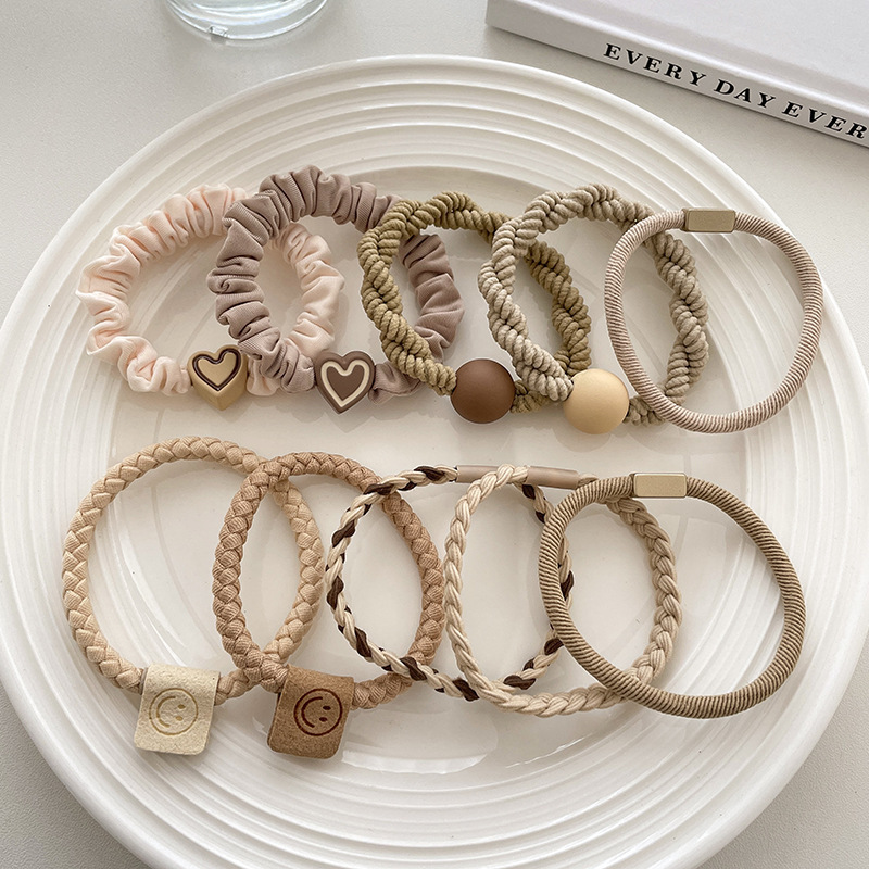 Alta elasticidad y durabilidad como correa de goma para mujeres, color curry simple, cuerda de cabello de cola de caballo alta, anillo de cabello sin heridas de alta calidad