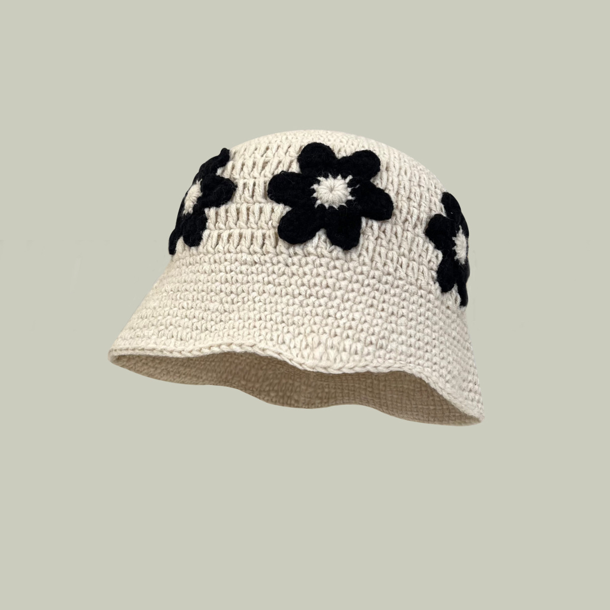 Estilo coreano ins estilo elegante Flor de punto sombrero de pescador primavera y otoño de las mujeres elegante cara de todo fósforo pequeño hecho a mano ganchillo flor cuenca sombrero