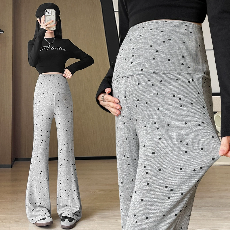 Трикотажные расклешенные брюки для беременных, весенне-осенний стиль, в горошек, с нерегулируемым поясом, драпированные, больших размеров, с поддержкой живота, леггинсы, повседневные осенне-зимние брюки