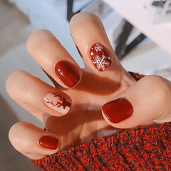 Winter Christmas Series Nail Art Wearable Nail Sheet Snowflakes Reindeer Girl Whitening Short Disposable Nail Sheets