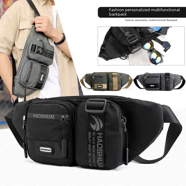 New Outdoor Men's Waist Bag, Trendy Crossbody Chest Bag, Close-Fitting Running Sports Cashier Bag, Cross-Border Supply