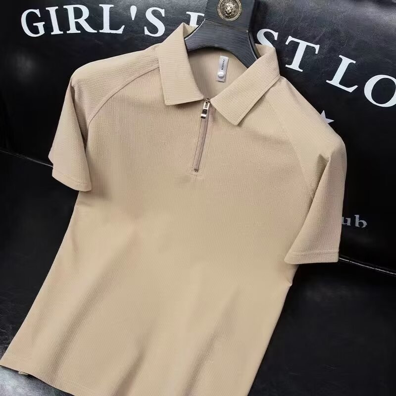 Tide polo de hombre de manga corta de alta gama 2023 nuevo hombre casual de negocios con solapa de media cremallera