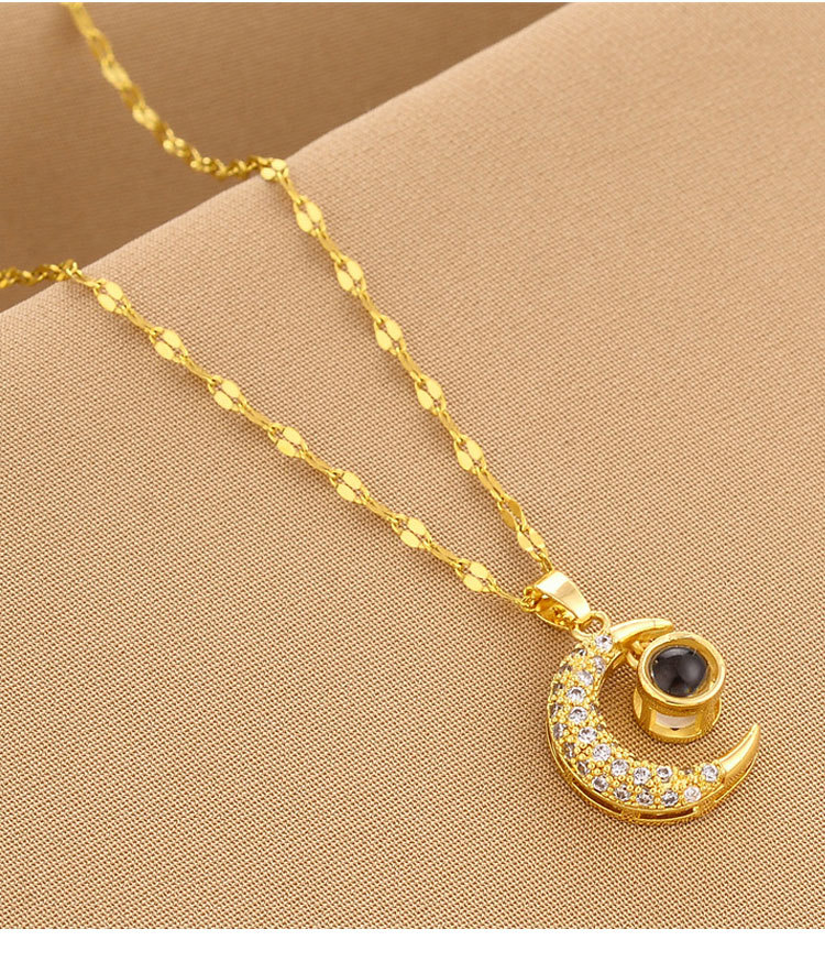 Fashion Moon Titanium Steel Plating Inlay Zircon Pendant Necklace 1 Piece display picture 2