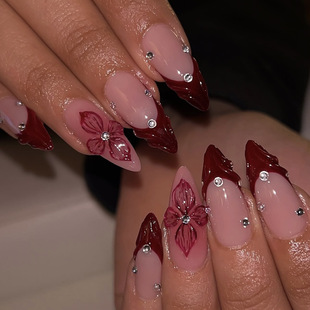 Foreign Trade Style Wearing Armor French Dropping Glue Flower Nail Art European and American Spice Girls Ins Style French Fake Nail Sheet Removable