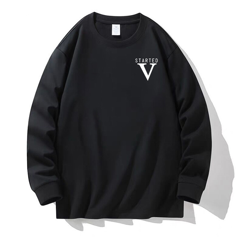 100% algodón pesado de alta calidad 230g de otoño camiseta de manga larga de cuello redondo negro camiseta de base suelta camiseta de mujer