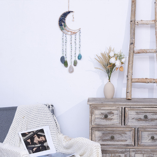 Dreamer Handmade Moon Catcher Net Crystal Crushed Agate Shaped Stone Gemstone Jewelry Accessory Home Decor Wall Hanging