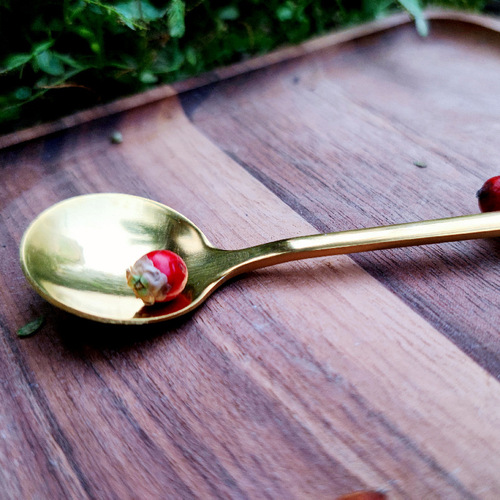 Ins style simple golden stainless steel small round spoon 15cm gold-plated coffee stirring spoon light luxury dessert spoon accessories