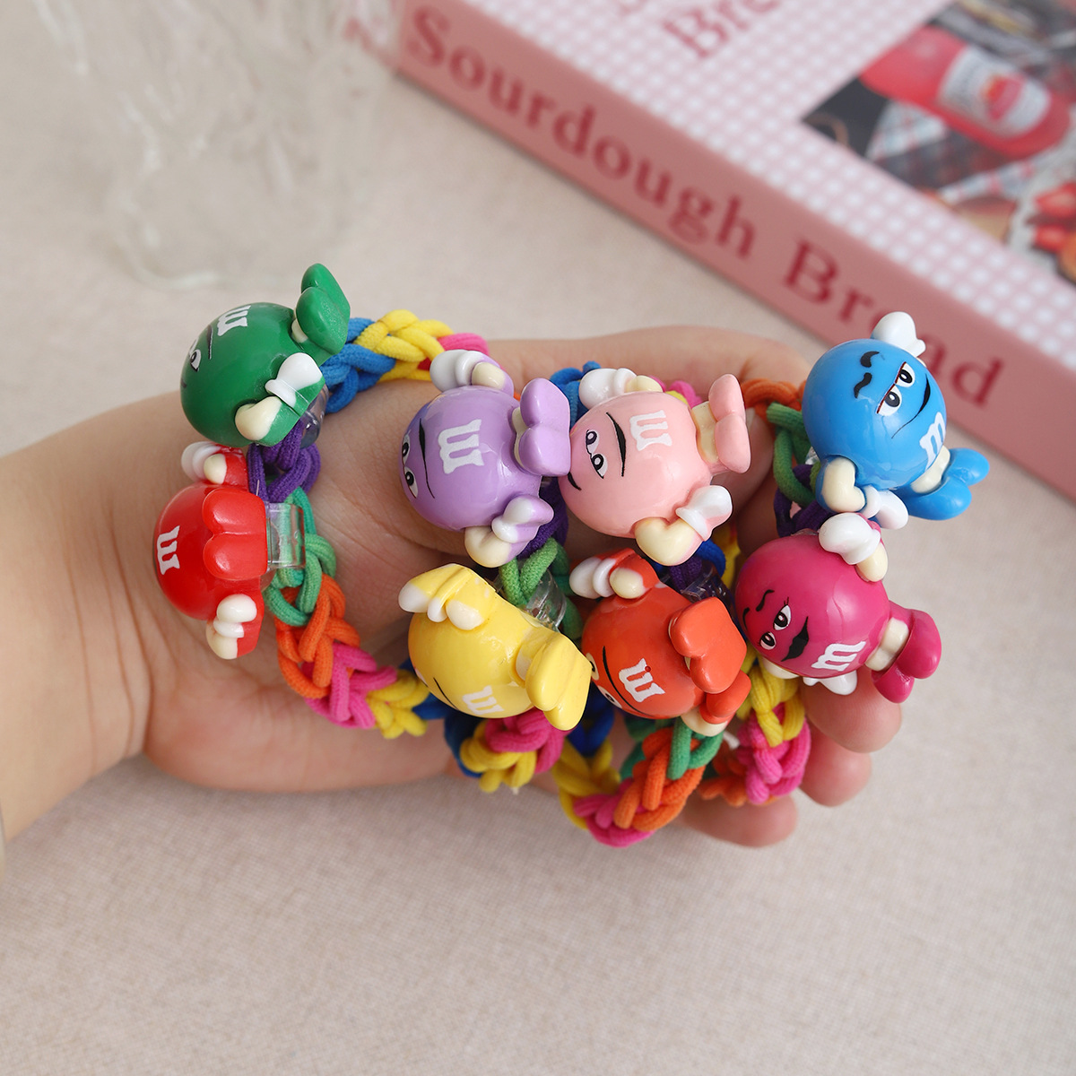 Tejido m bean Sweetheart linda chica alta elástica arco iris anillo para el cabello cuerda para la cabeza 2025 nueva banda elástica duradera para mujer