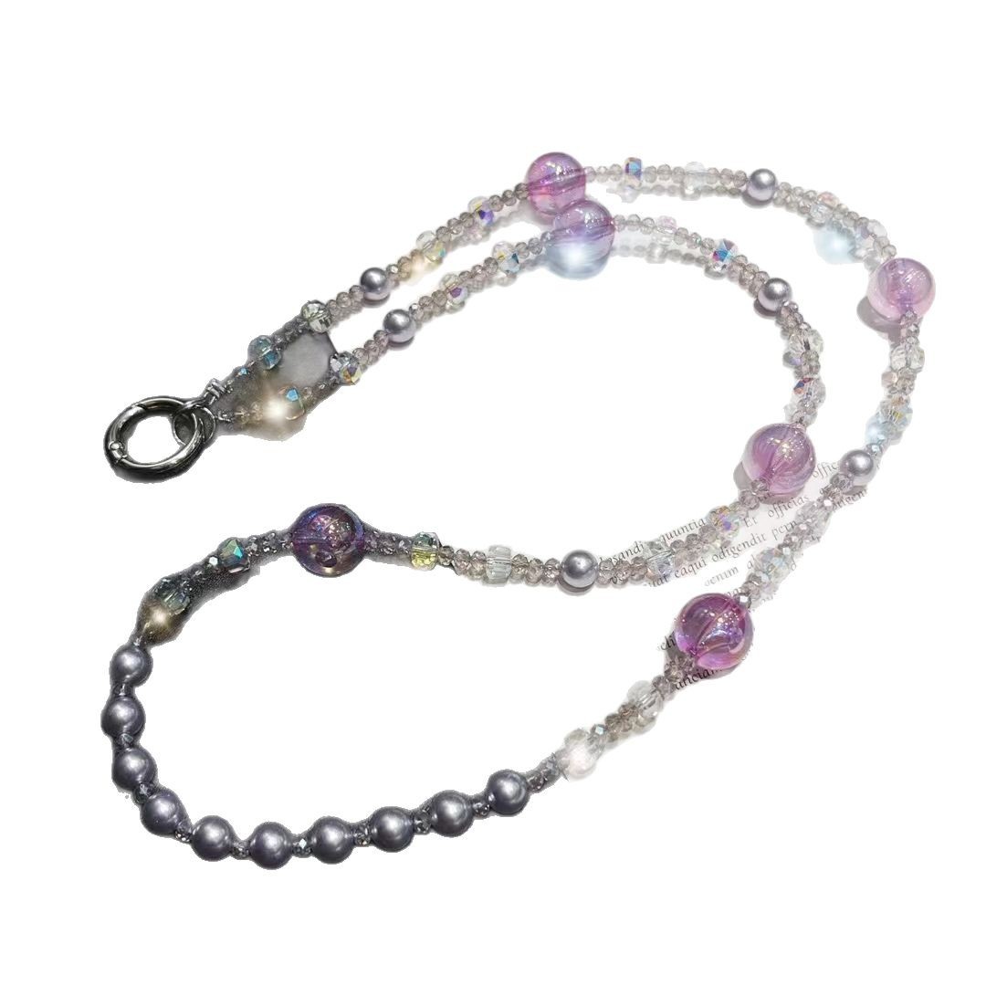 Cordón halter, cuentas redondas de colores de cristal, fragancia pequeña, perlas, cuentas de cristal, sentido avanzado, cadena de teléfono móvil, cadena de bolso, mujer