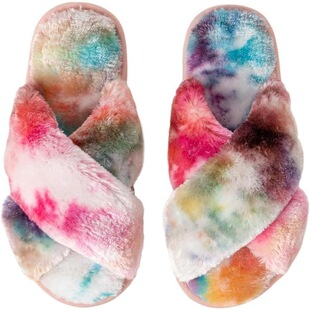 B 51287 Cross Strap Plush Winter Slippers ���控ë�q��Ь