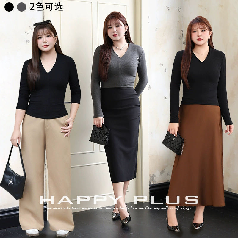 Элегантный пригородной капли воды V-образный вырез для тонного дна, чтобы увлажнить его 9020 больших размеров, сексуальная тонная футболка с длинными рукавами