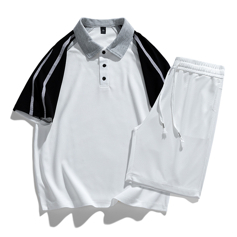 Vêtements pour hommes Athleisure costume à manches courtes T-shirt hommes été adolescents quotidiens haut à revers ample cordon de serrage shorts tendance_voghion.com