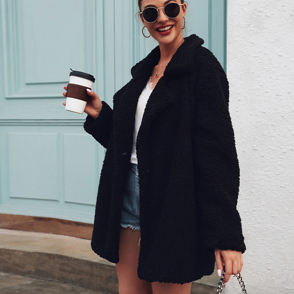 Faux Lamb Wool Lapel Fashion Coat