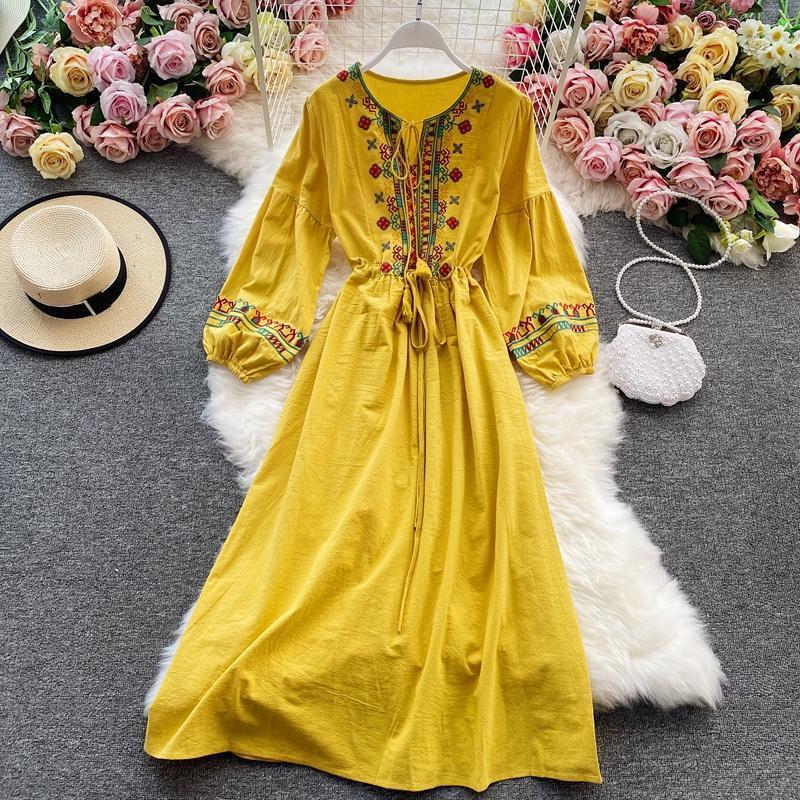Beach Dress Women's Seaside Vacation Super Fairy Dress Bohemian Ethnic Style Lantern Sleeve Long Dress